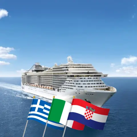 Kreuzfahrt im Mittelmeer ab Piräus an Bord des Schiffes MSC Splendida mit Besuchen in Griechenland, der Türkei, Italien und Kroatien für 10 Tage
