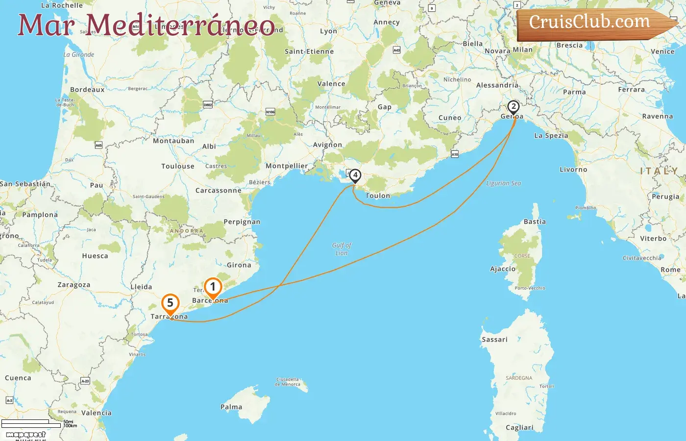 Crucero por el Mediterráneo desde Barcelona a Tarragona a bordo del barco MSC Magnifica con visitas a España, Italia y Francia durante 5 días