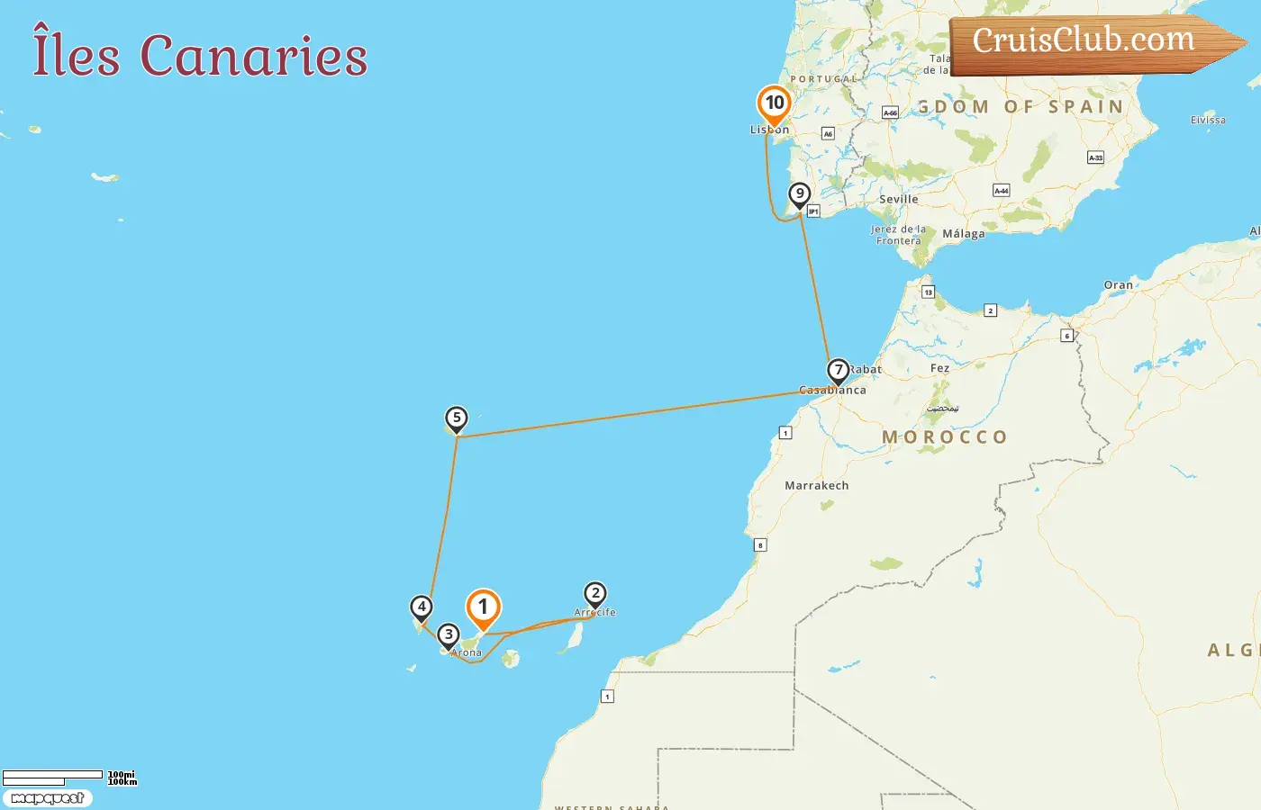 Croisière dans les îles Canaries de Santa Cruz de Tenerife à Lisbonne à bord du navire Le Lapérouse avec des visites en Espagne, au Maroc et au Portugal pendant 10 jours