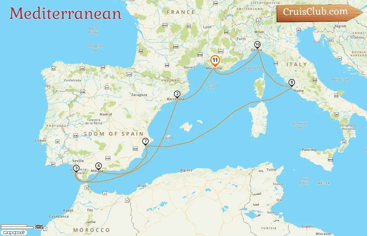 Cruise in the Mediterranean from Marseille aboard MSC Magnifica ship with visits to France, Spain, and Italy for 11 days