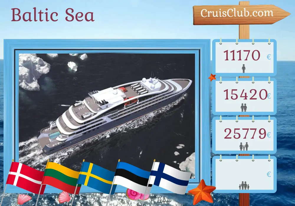 Cruise in the Baltic Sea from Copenhagen to Helsinki aboard Le Champlain ship with visits to Denmark, Poland, Lithuania, Sweden, Estonia, and Finland for 8 days