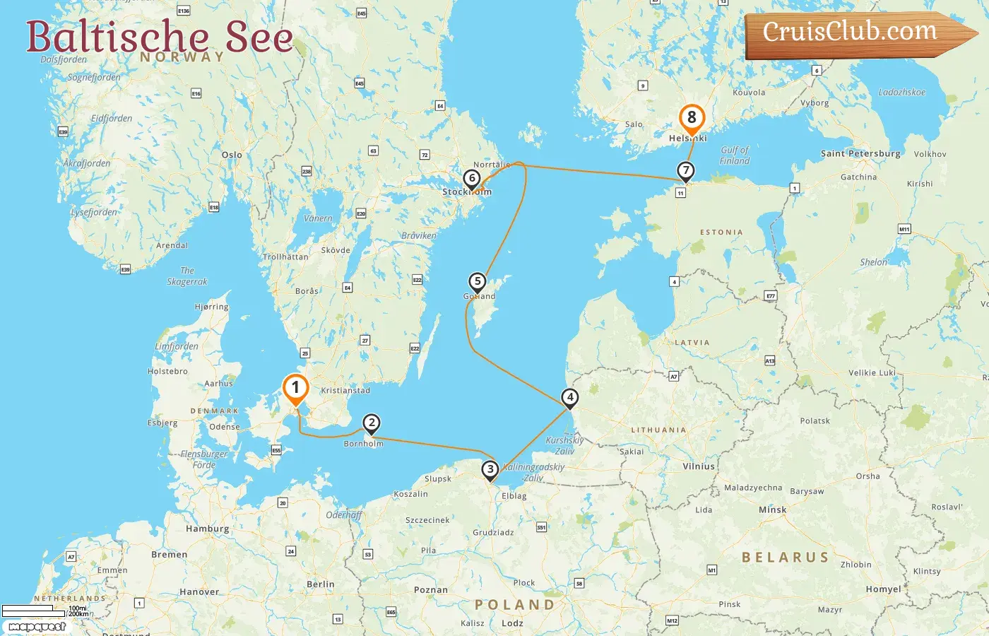 Kreuzfahrt in der Ostsee von Kopenhagen nach Helsinki an Bord des Schiffes Le Champlain mit Stopps in Dänemark, Polen, Litauen, Schweden, Estland und Finnland für 8 Tage