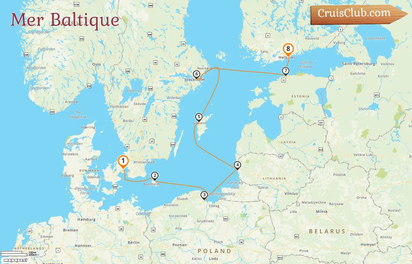 Croisière en mer Baltique de Copenhague à Helsinki à bord du navire Le Champlain avec des visites au Danemark, en Pologne, en Lituanie, en Suède, en Estonie et en Finlande pendant 8 jours