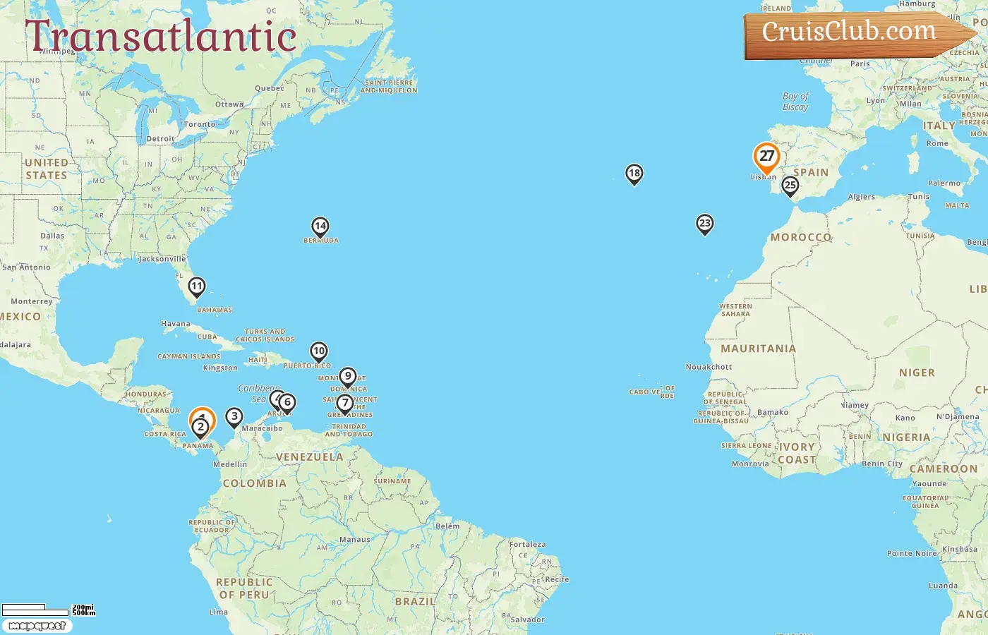 Cruise in the Transatlantic from Panama City to Lisbon aboard Seven Seas Prestige ship with visits to Panama, Colombia, Aruba, Curaçao, Grenada, USA, Bermuda, Portugal, and Spain for 27 days