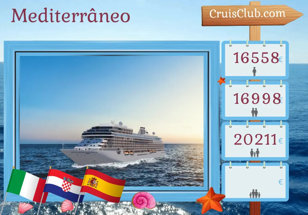 Cruzeiro no Mediterrâneo de Fusina para Barcelona a bordo do navio Seven Seas Grandeur com visitas à Itália, Croácia e Espanha por 11 dias