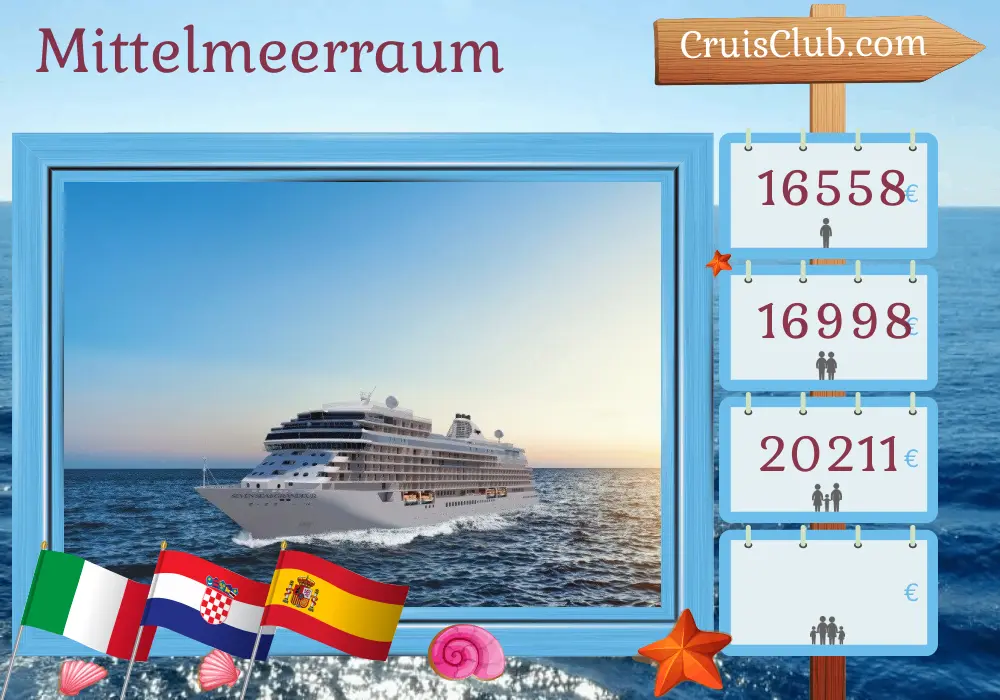 Kreuzfahrt im Mittelmeer von Fusina nach Barcelona an Bord des Schiffes Seven Seas Grandeur mit Stopps in Italien, Kroatien und Spanien für 11 Tage