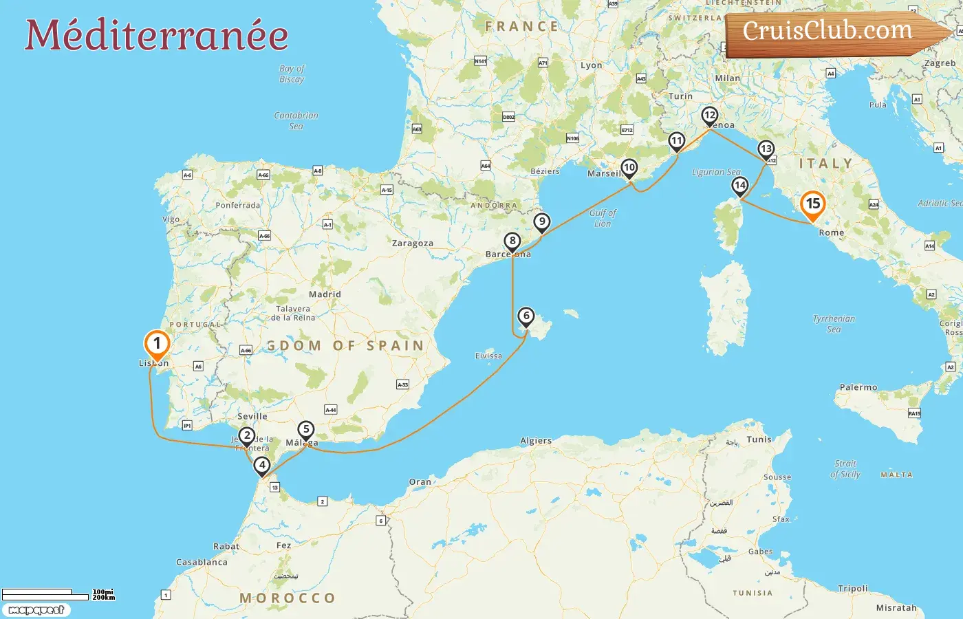 Croisière en Méditerranée de Lisbonne à Civitavecchia à bord du navire Seven Seas Splendor avec des escales en Espagne, au Maroc, en France, à Monaco et en Italie pendant 15 jours