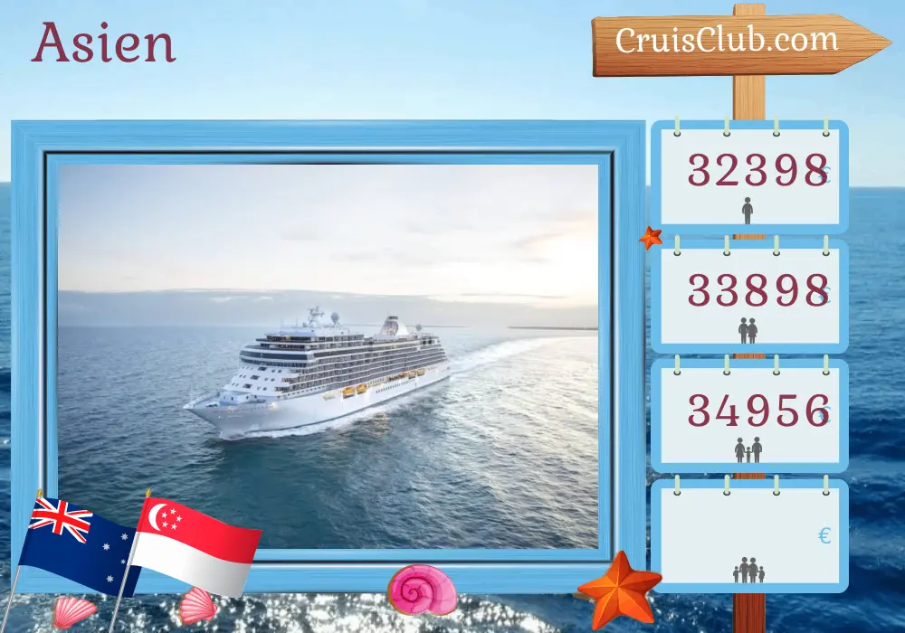 Kreuzfahrt in Asien von Melbourne nach Singapur an Bord des Schiffes Seven Seas Splendor mit Stopps in Australien, Indonesien und Singapur für 22 Tage