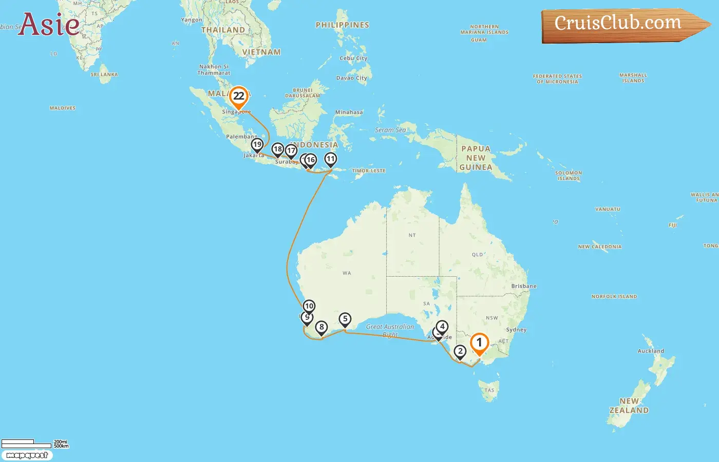 Croisière en Asie de Melbourne à Singapour à bord du navire Seven Seas Splendor avec des escales en Australie, en Indonésie et à Singapour pendant 22 jours