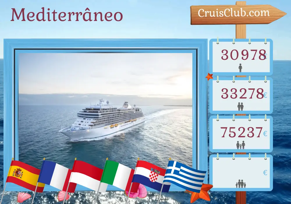 Cruzeiro no Mediterrâneo de Lisboa a Istambul a bordo do navio Seven Seas Splendor com visitas a Espanha, Marrocos, França, Mônaco, Itália, Croácia, Grécia e Turquia por 24 dias