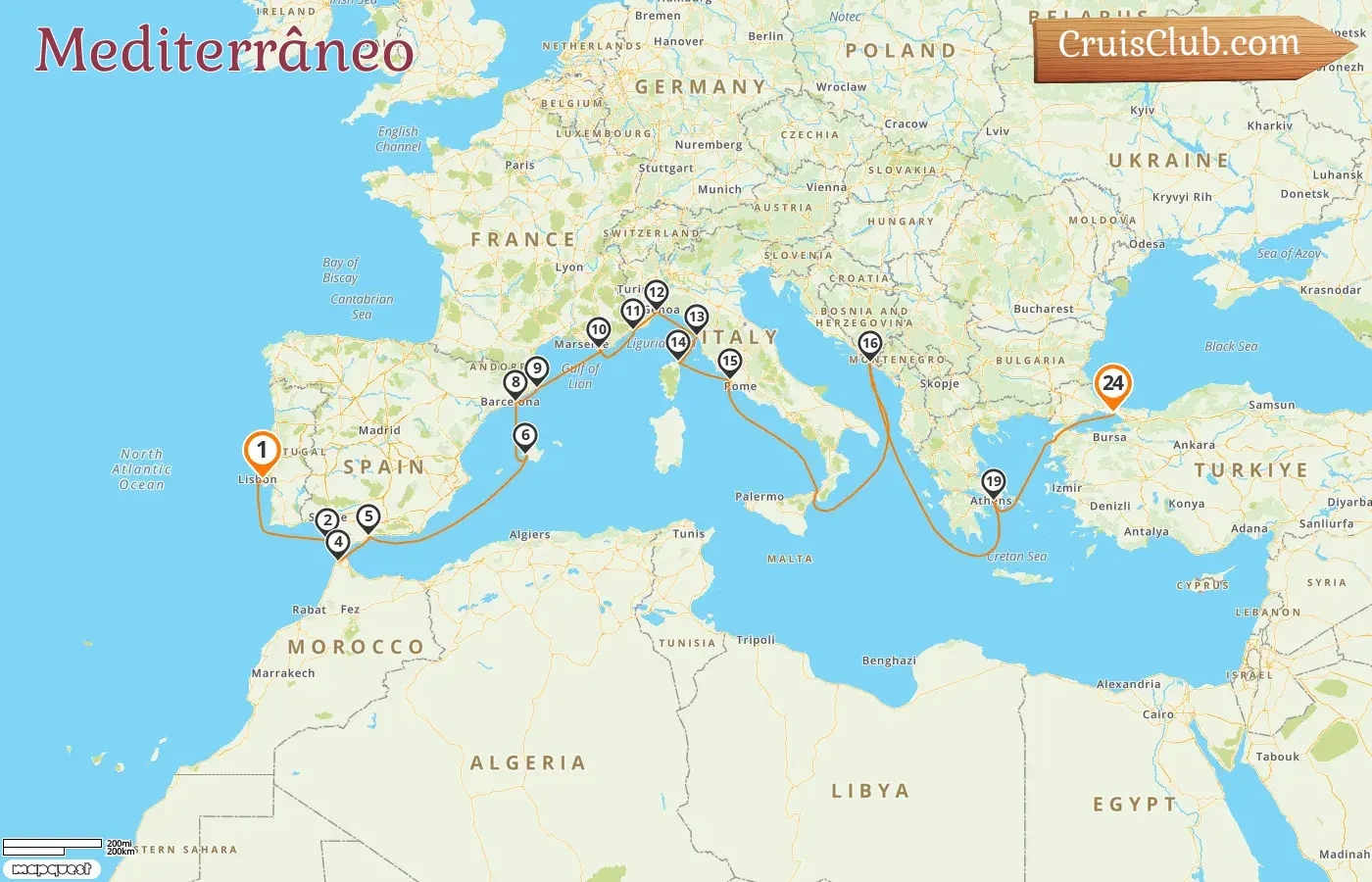 Cruzeiro no Mediterrâneo de Lisboa a Istambul a bordo do navio Seven Seas Splendor com visitas a Espanha, Marrocos, França, Mônaco, Itália, Croácia, Grécia e Turquia por 24 dias