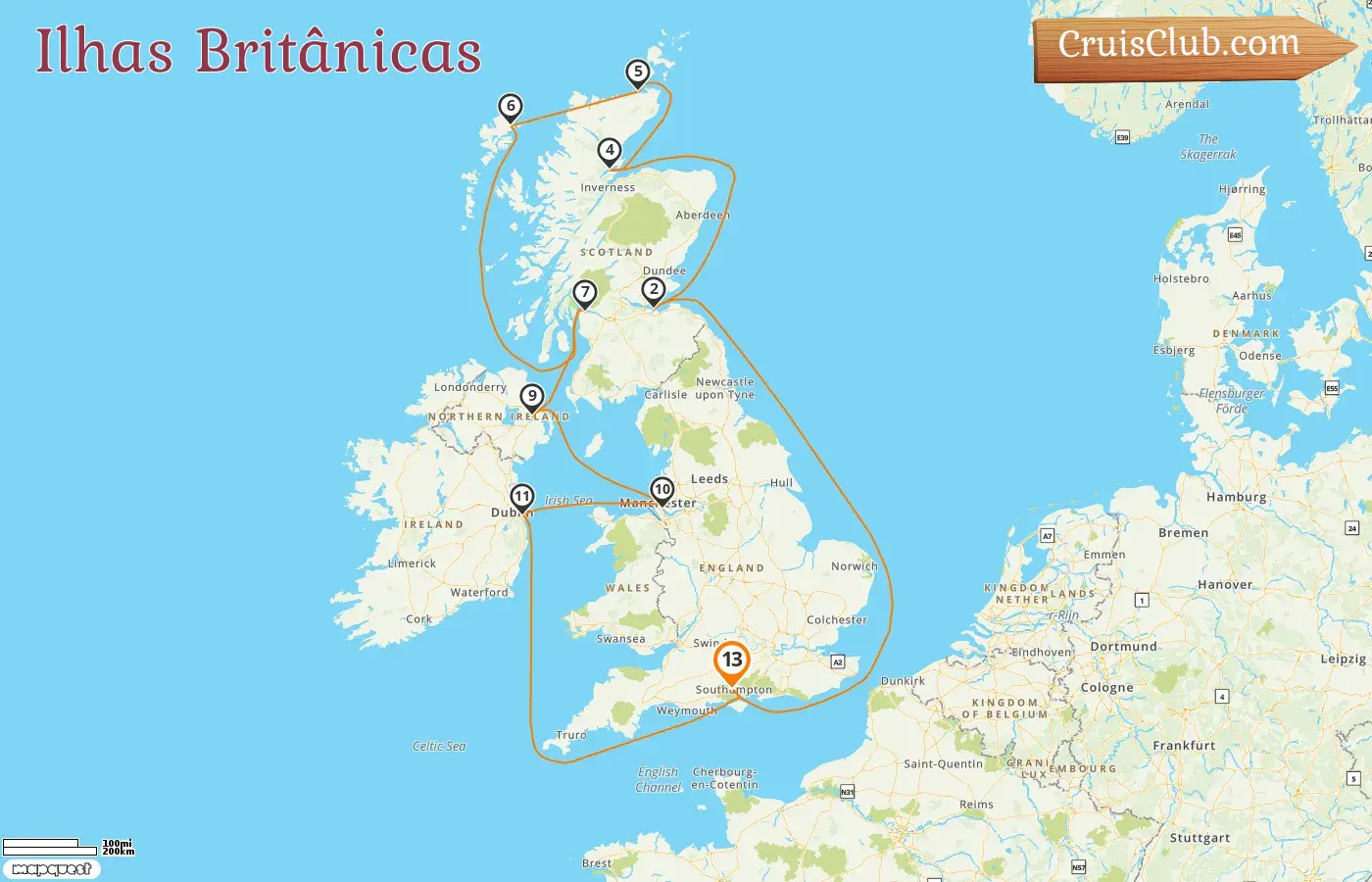 Cruzeiro pelas Ilhas Britânicas desde Southampton a bordo do navio Seven Seas Splendor com visitas à Irlanda por 13 dias