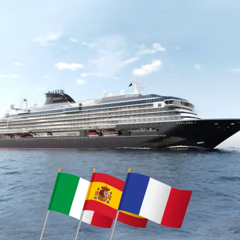 Cruise in the Mediterranean from Civitavecchia to Barcelona aboard EXPLORA I ship with visits to Italy, Tunisia, Spain, and France for 15 days