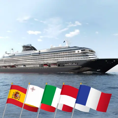 Cruise in the Mediterranean from Barcelona aboard EXPLORA I ship with visits to Spain, Tunisia, Malta, Italy, Monaco, and France for 15 days