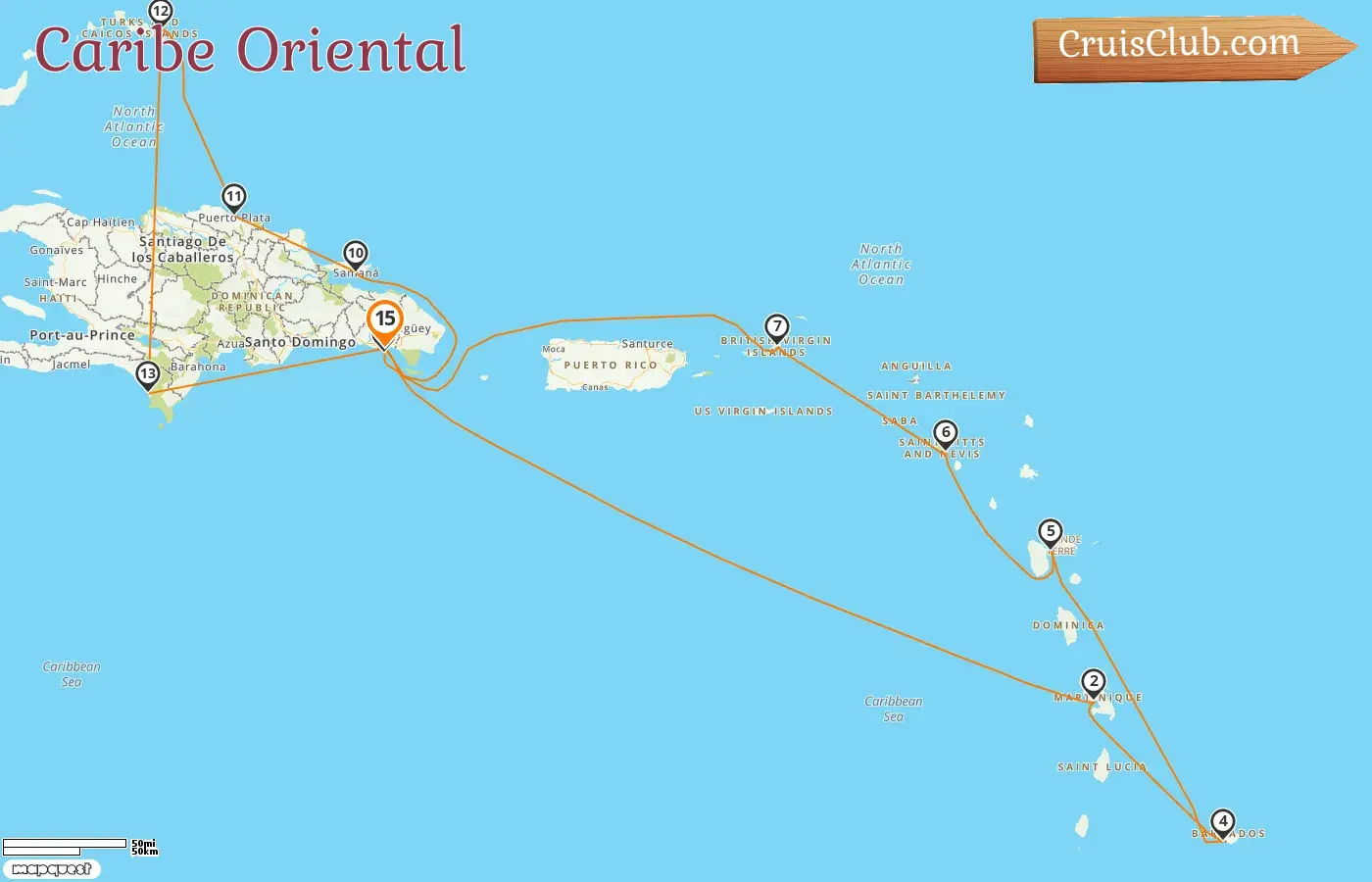 Crucero por el Caribe Oriental desde La Romana a bordo del barco Costa Fascinosa con visitas a Barbados, Guadalupe y República Dominicana durante 15 días