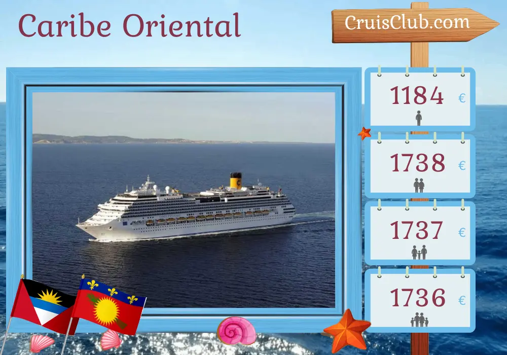 Crucero en el Caribe Oriental desde Santo Domingo a bordo del barco Costa Favolosa con visitas a Guadalupe por 8 días