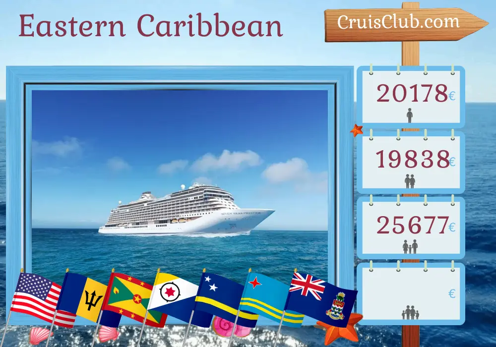 Kreuzfahrt in der östlichen Karibik von Miami an Bord des Schiffes Seven Seas Prestige mit Besuchen in den USA, den Britischen Jungferninseln, Barbados, Grenada, Curaçao, Aruba und den Kaimaninseln für 16 Tage