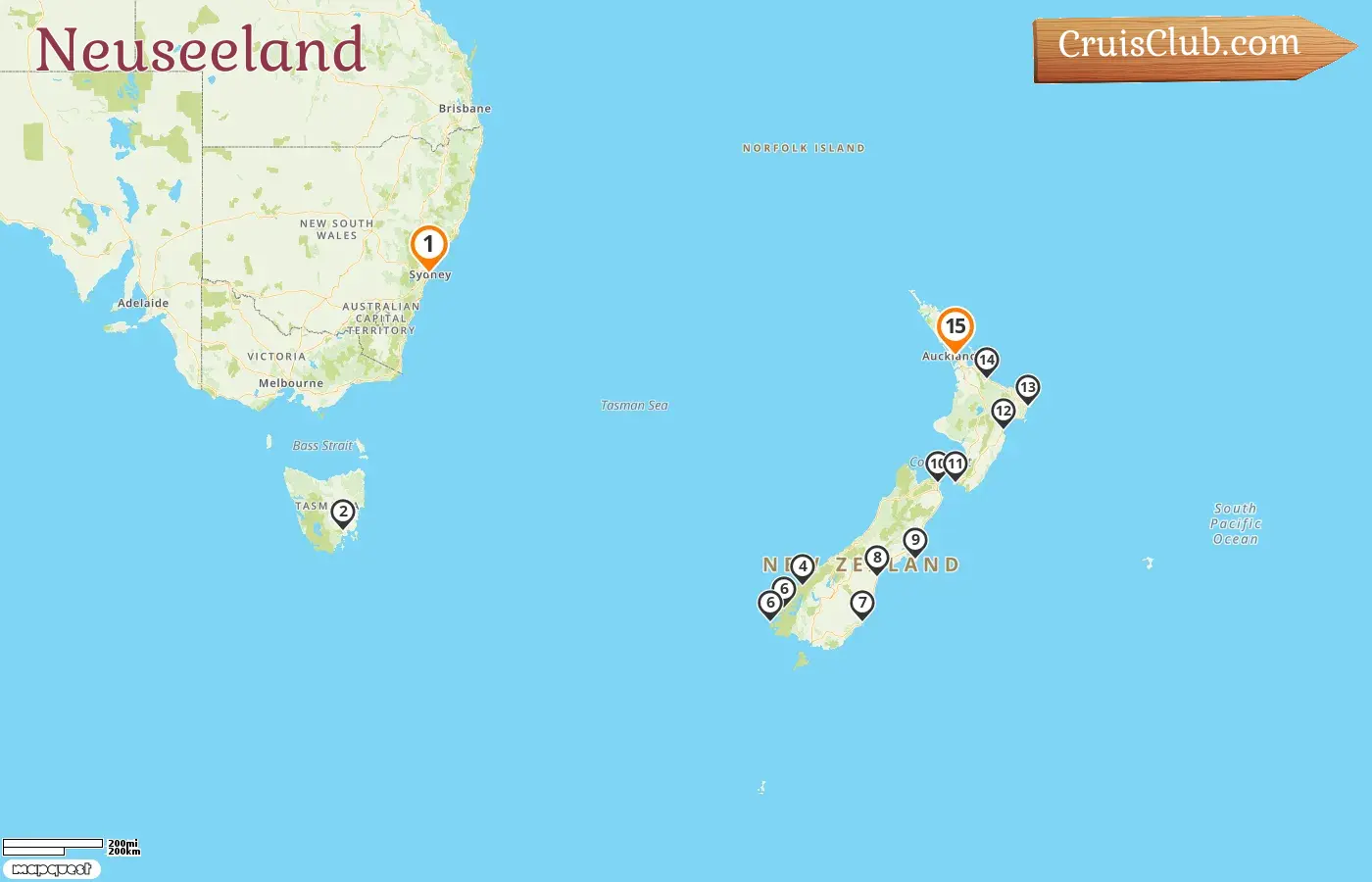Kreuzfahrt in Neuseeland von Sydney nach Auckland an Bord des Schiffes Seven Seas Mariner mit Besuchen in Australien und Neuseeland für 15 Tage