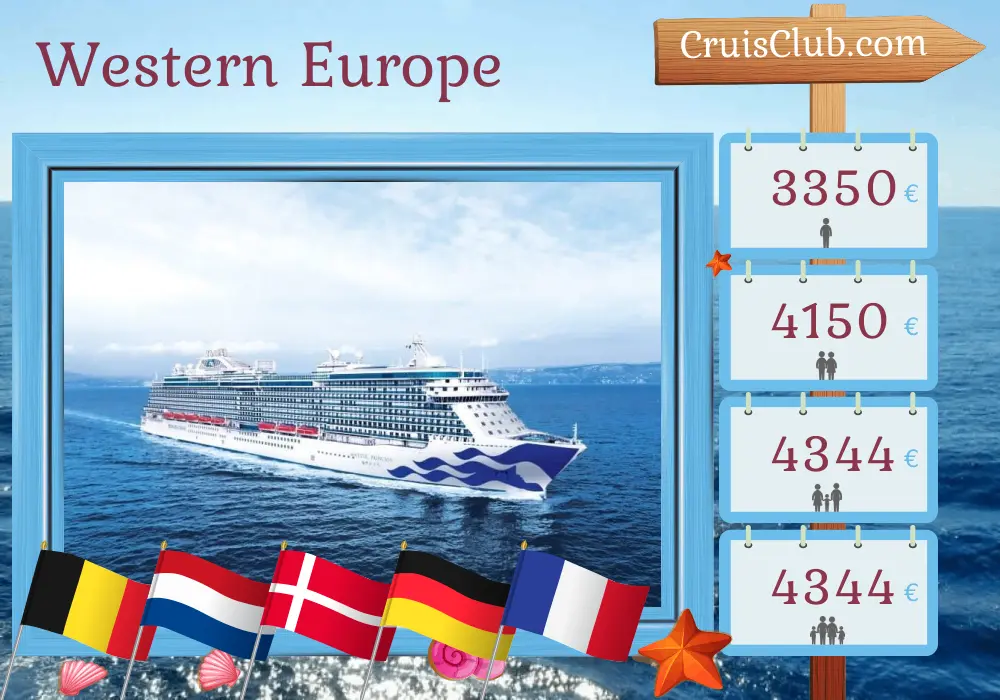 Cruise in the Western Europe from Southampton aboard Majestic Princess ship with visits to Belgium, Netherlands, Denmark, Germany, and France for 11 days