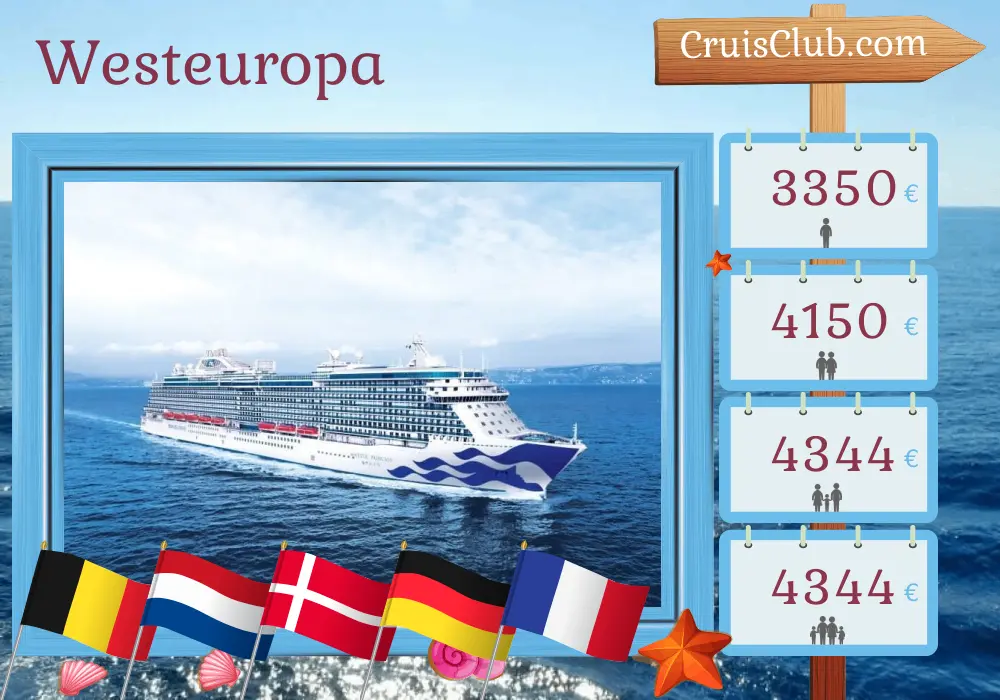 Kreuzfahrt im westlichen Europa ab Southampton an Bord des Schiffes Majestic Princess mit Besuchen in Belgien, den Niederlanden, Dänemark, Deutschland und Frankreich für 11 Tage