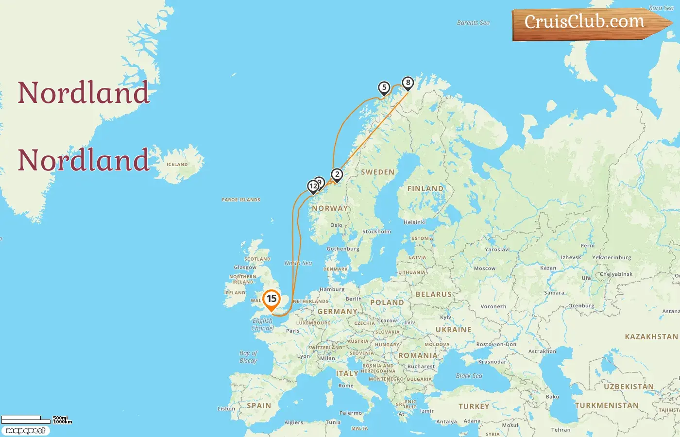Cruzeiro no Norte a partir de Southampton a bordo do navio Majestic Princess com visitas à Noruega por 15 dias