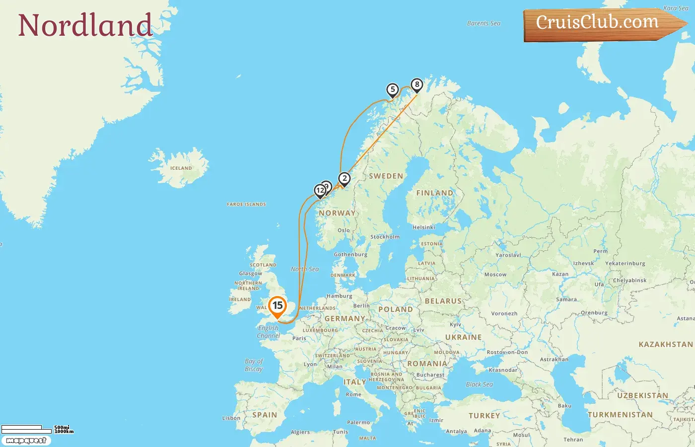 Croisière dans le Nord à bord du navire Majestic Princess avec escales en Norvège pendant 15 jours