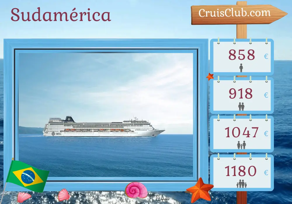 Crucero en Sudamérica desde Santos a bordo del barco MSC Sinfonia con visitas a Brasil por 5 días