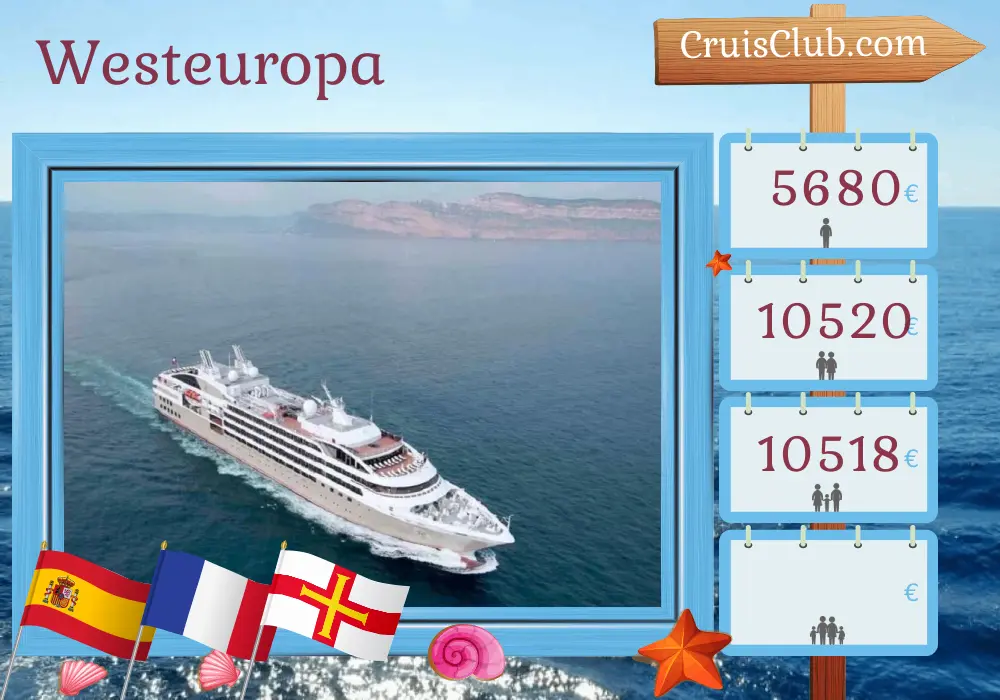 Kreuzfahrt im Westeuropa von Lissabon nach Honfleur an Bord des Schiffes Le Lyrial mit Stopps in Spanien, Frankreich und Guernsey für 11 Tage