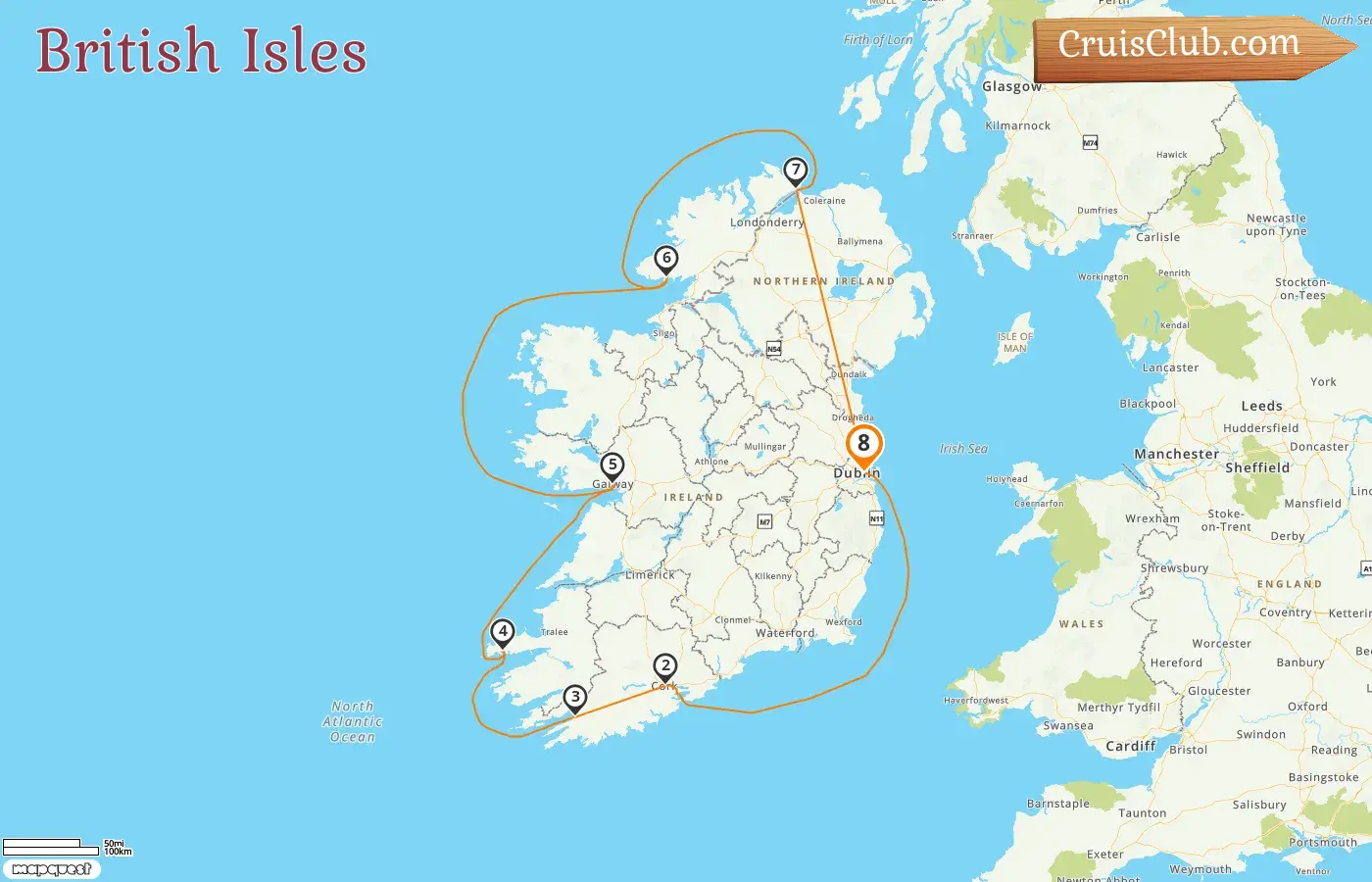Kreuzfahrt in den Britischen Inseln ab Dublin an Bord des Schiffes L`Austral mit Besuchen in Irland für 8 Tage