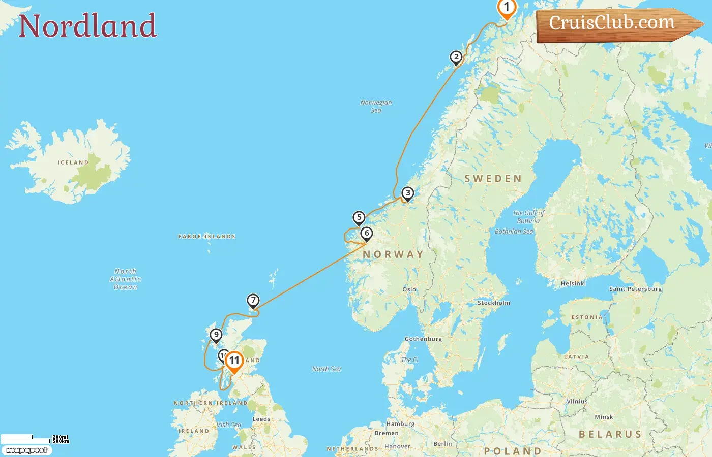 Crucero en el norte desde Tromsø a Glasgow a bordo del barco Le Champlain con visitas a Noruega durante 11 días