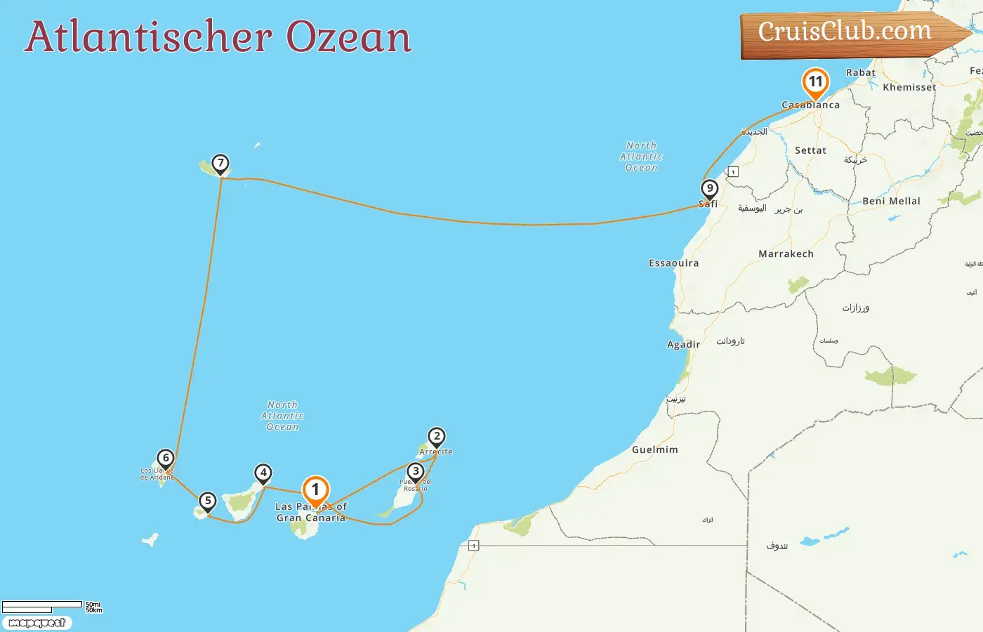 Kreuzfahrt im Atlantik von Las Palmas nach Casablanca an Bord des Schiffes Le Boréal mit Besuchen in Spanien und Marokko für 11 Tage