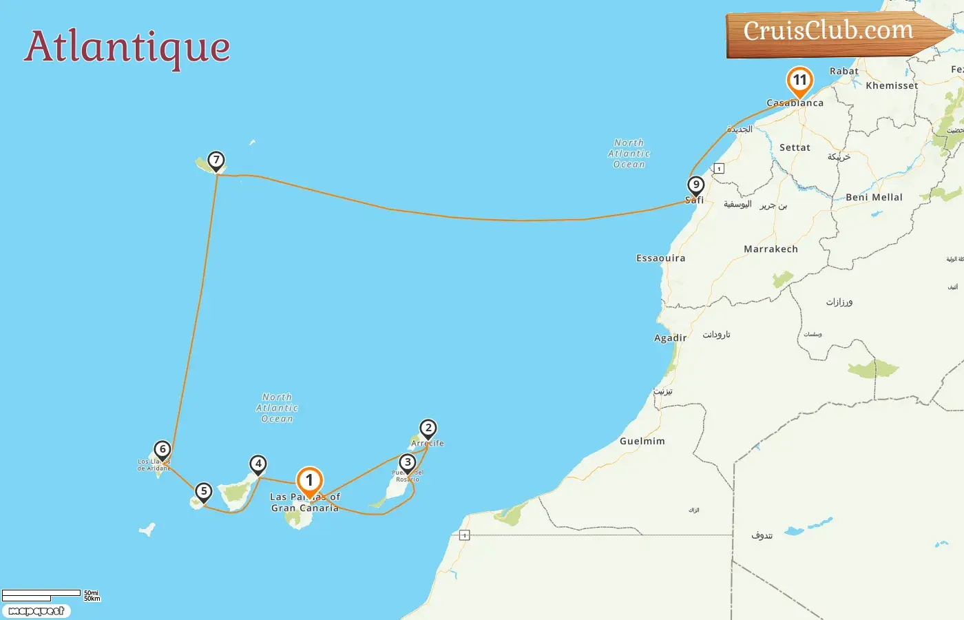 Croisière dans l`Atlantique de Las Palmas à Casablanca à bord du navire Le Boréal avec des visites en Espagne et au Maroc pendant 11 jours
