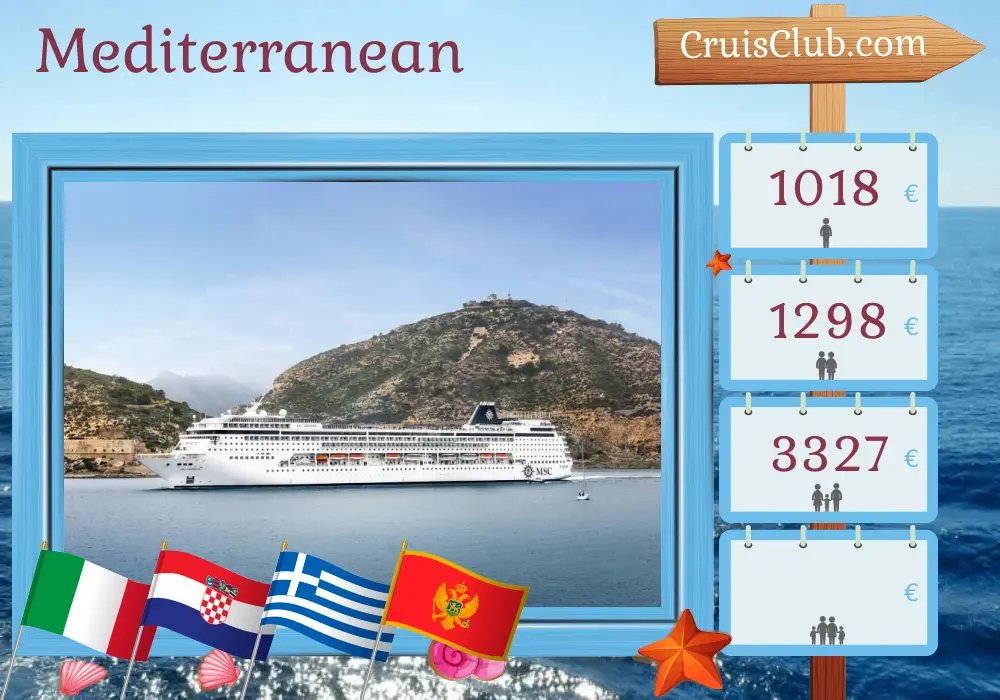 Cruise in the Mediterranean from Marghera to Brindisi aboard MSC Armonia ship with visits to Italy, Croatia, Greece, and Montenegro for 6 days