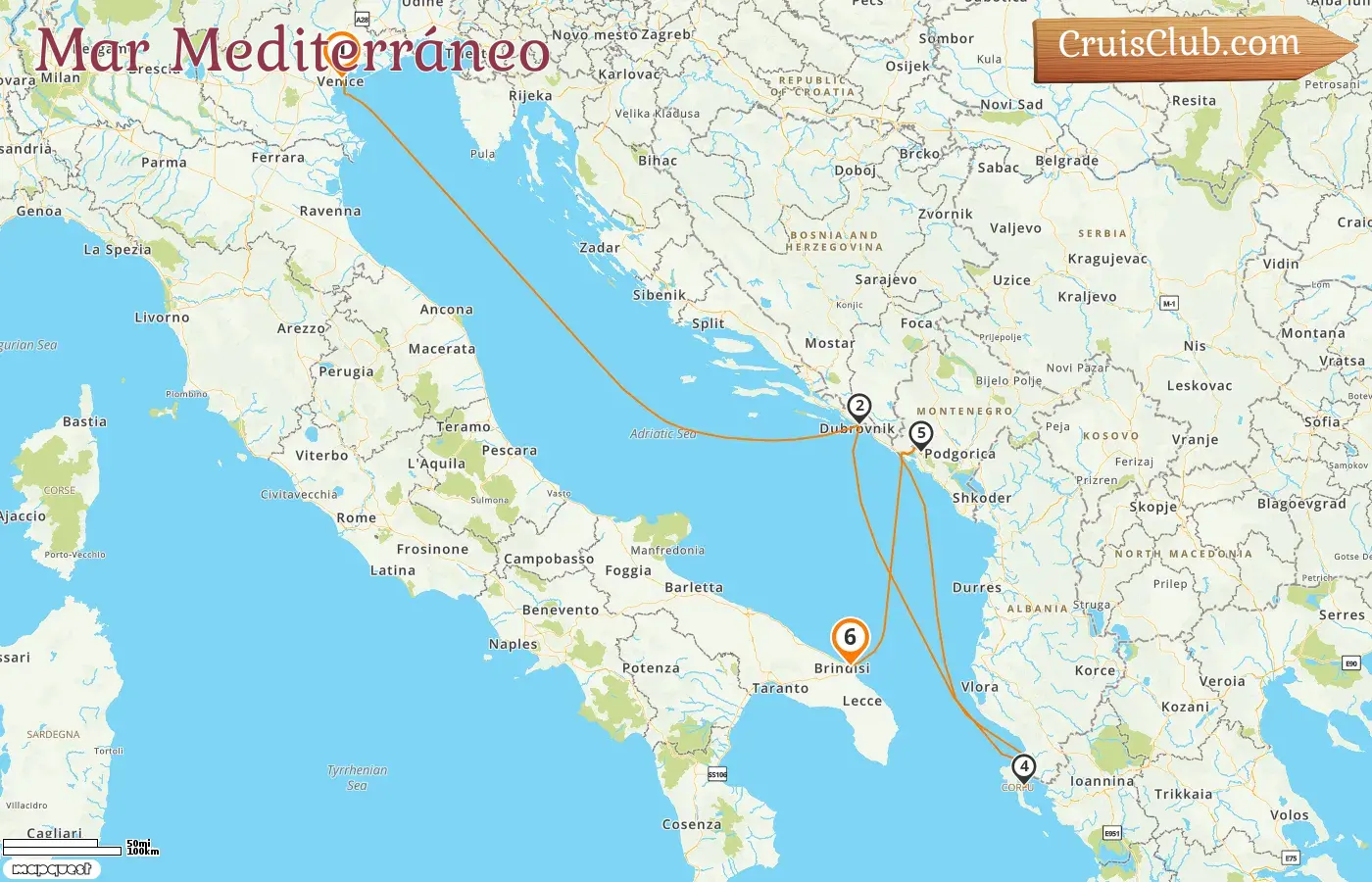 Crucero por el Mediterráneo desde Marghera a Brindisi a bordo del barco MSC Armonia con visitas a Italia, Croacia, Grecia y Montenegro durante 6 días