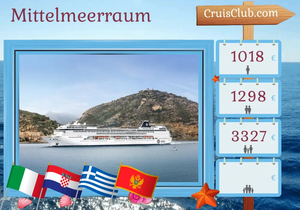 Kreuzfahrt im Mittelmeer von Marghera nach Brindisi an Bord des MSC Armonia-Schiffs mit Besuchen in Italien, Kroatien, Griechenland und Montenegro für 6 Tage