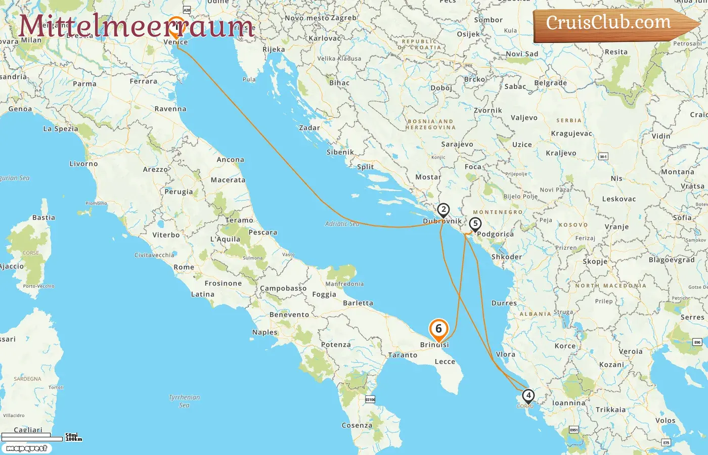 Kreuzfahrt im Mittelmeer von Marghera nach Brindisi an Bord des MSC Armonia-Schiffs mit Besuchen in Italien, Kroatien, Griechenland und Montenegro für 6 Tage