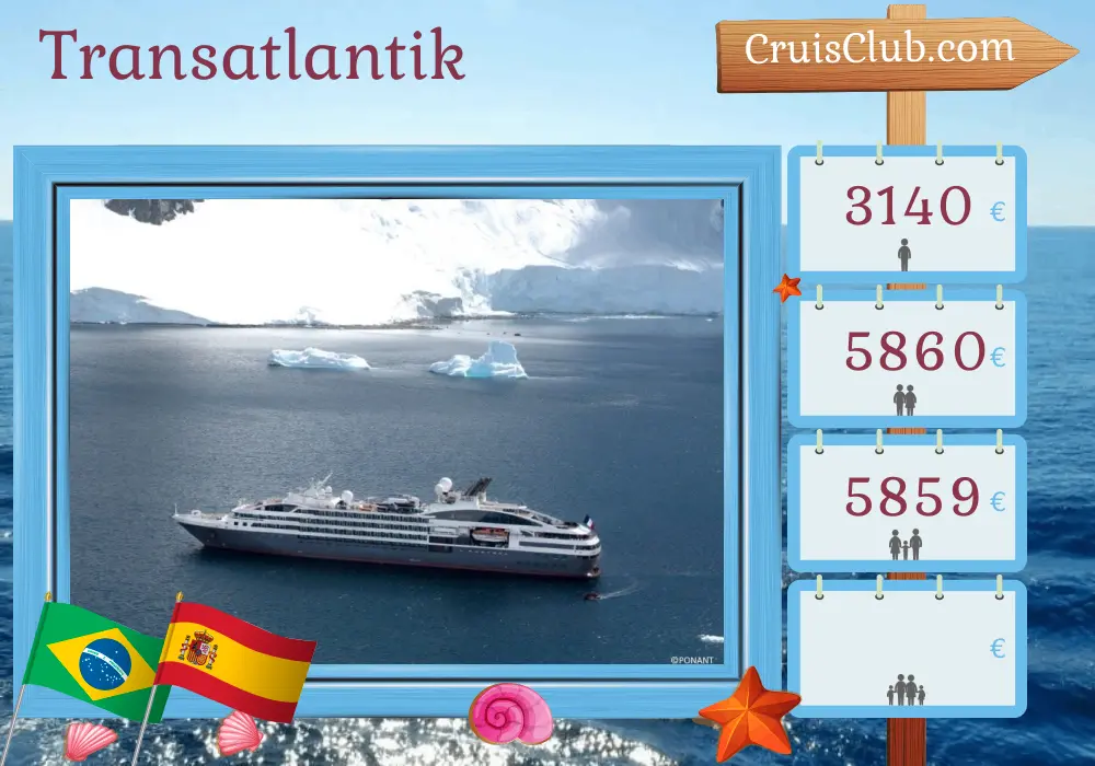 Kreuzfahrt im Transatlantik von Rio de Janeiro nach Santa Cruz de Tenerife an Bord des Schiffes L`Austral mit Besuchen von Brasilien und Spanien für 14 Tage