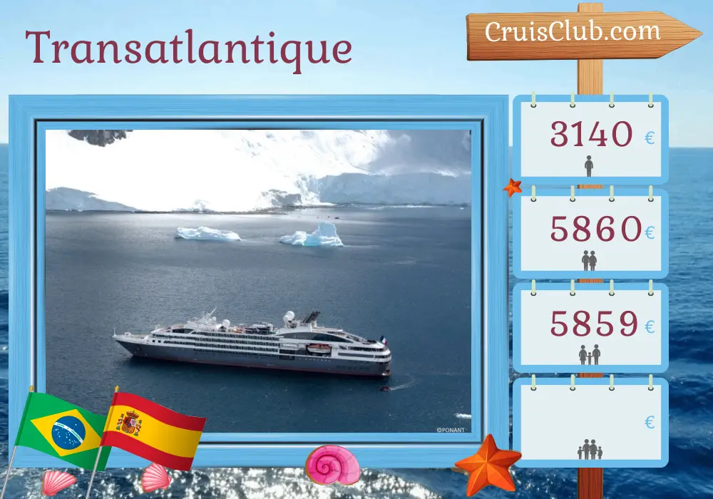 Croisière transatlantique de Rio de Janeiro à Santa Cruz de Tenerife à bord du navire L`Austral avec des visites au Brésil et en Espagne pendant 14 jours