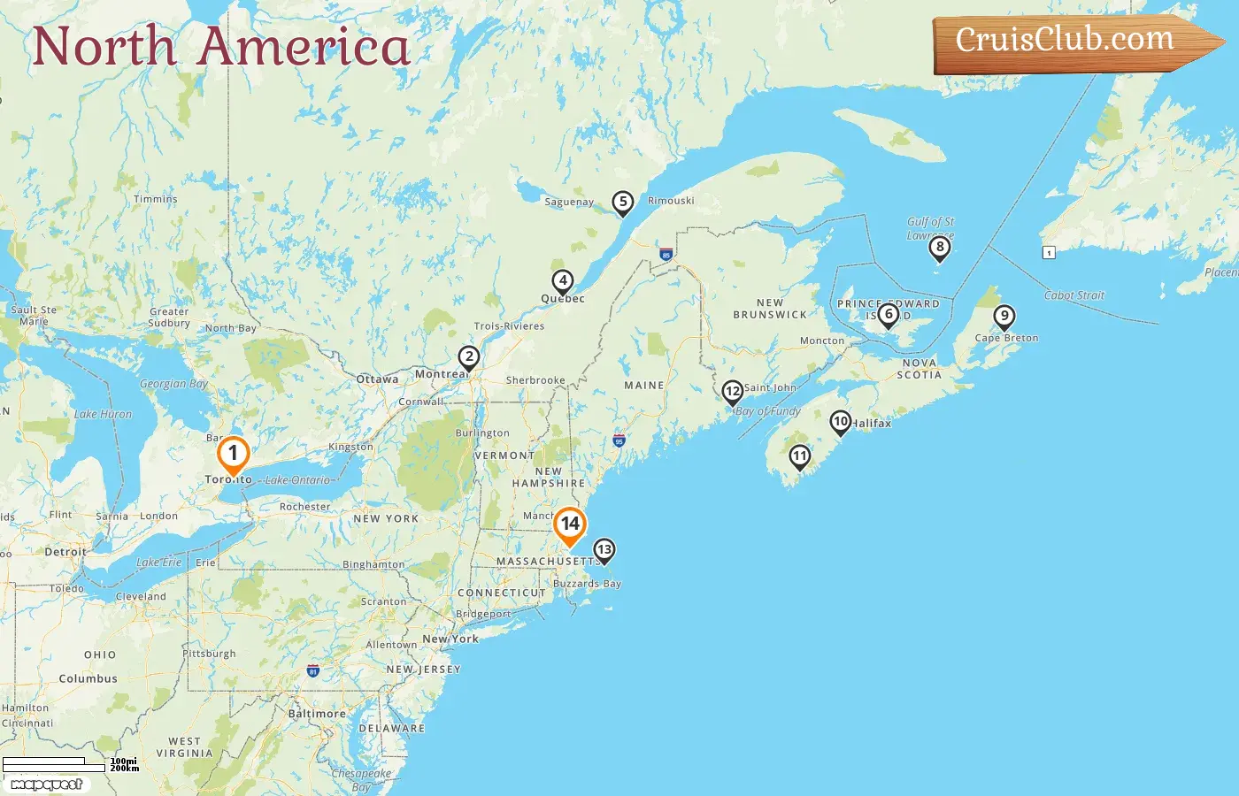 Cruise in the North America from Toronto to Boston aboard Le Bellot ship with visits to Canada and USA for 14 days