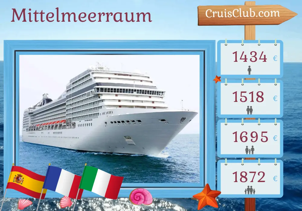 Kreuzfahrt im Mittelmeer ab Valencia an Bord des MSC-Musica-Schiffs mit Besuchen in Spanien, Frankreich und Italien für 8 Tage