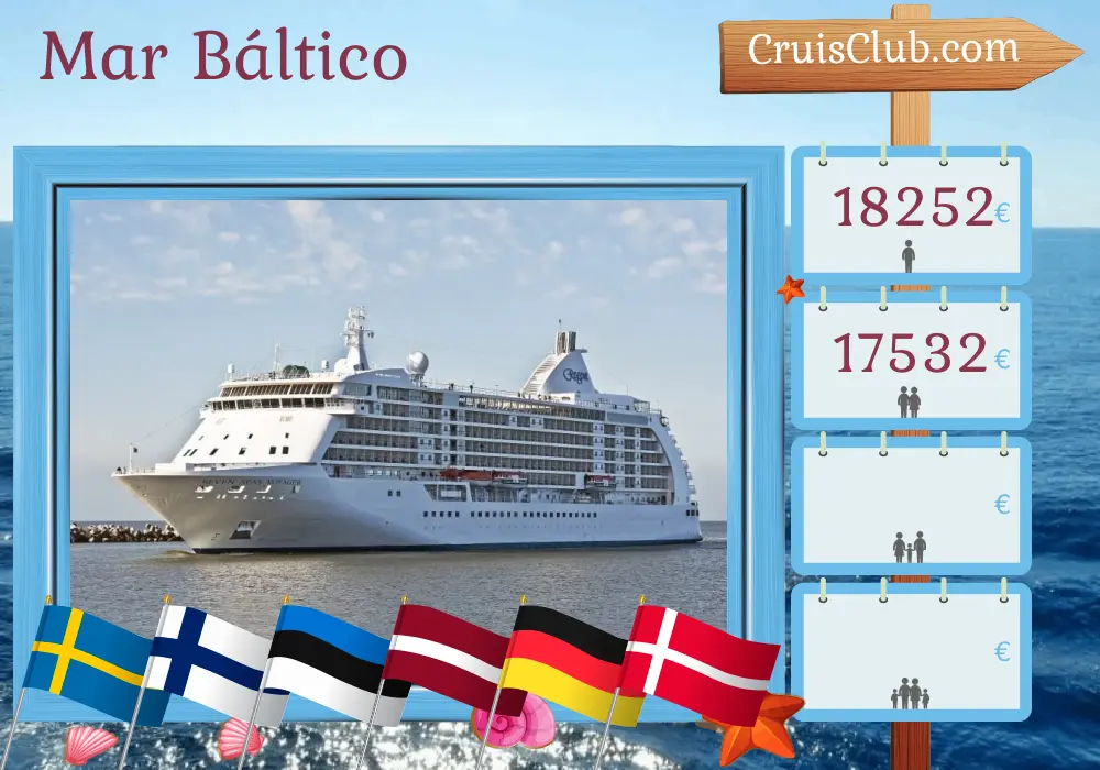 Crucero por el Mar Báltico de Estocolmo a Copenhague a bordo del barco Seven Seas Voyager con visitas a Suecia, Finlandia, Estonia, Letonia, Polonia, Alemania y Dinamarca durante 13 días