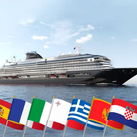 Kreuzfahrt im Mittelmeer von Barcelona nach Fusina an Bord des Schiffes EXPLORA I mit Besuchen in Spanien, Frankreich, Italien, Malta, Griechenland, Montenegro und Kroatien für 20 Tage