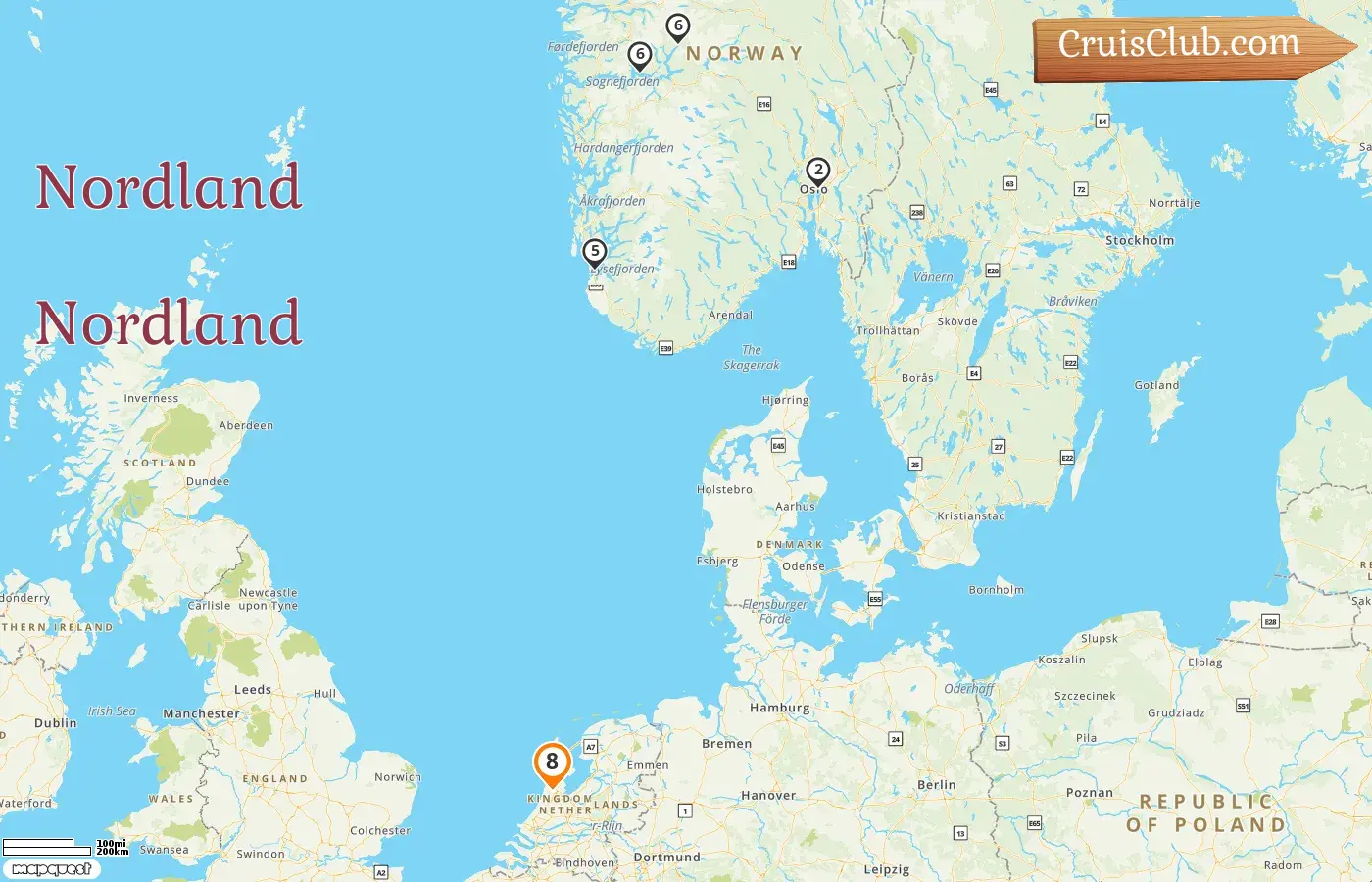 Cruzeiro no Norte a partir de Amsterdã a bordo do navio Zuiderdam com visitas aos Países Baixos e Noruega por 8 dias