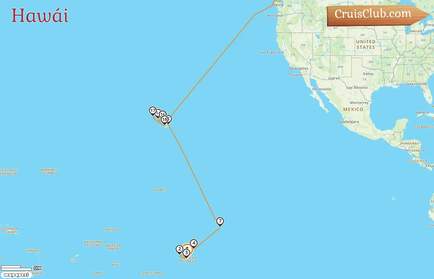 Crucero en Hawai desde Papeete a Vancouver a bordo del barco Silver Whisper con visitas a Polinesia Francesa, Estados Unidos y Canadá por 25 días