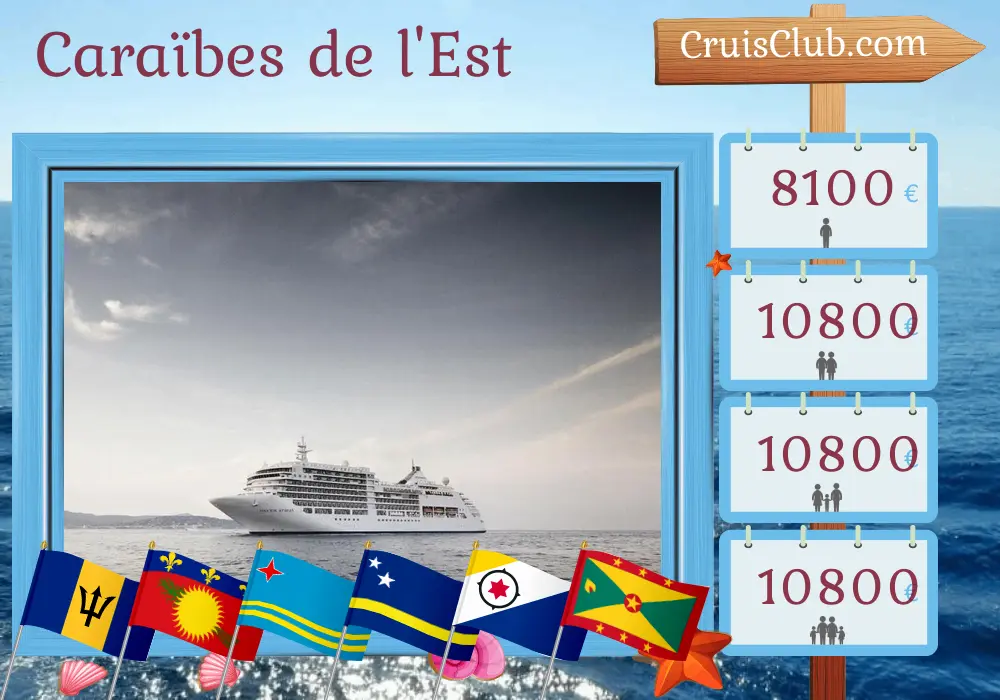 Croisière dans les Caraïbes orientales depuis Bridgetown à bord du navire Silver Spirit avec escales à la Barbade, en Guadeloupe, à Aruba, à Curaçao, à la Grenade et à Saint-Vincent-et-les-Grenadines pendant 12 jours