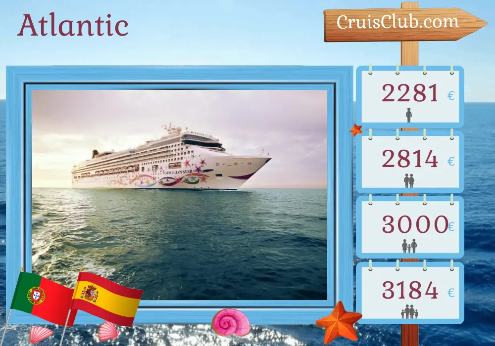 Cruise in the Atlantic from Lisbon aboard Norwegian Star ship with visits to Portugal, Spain, and Morocco for 11 days