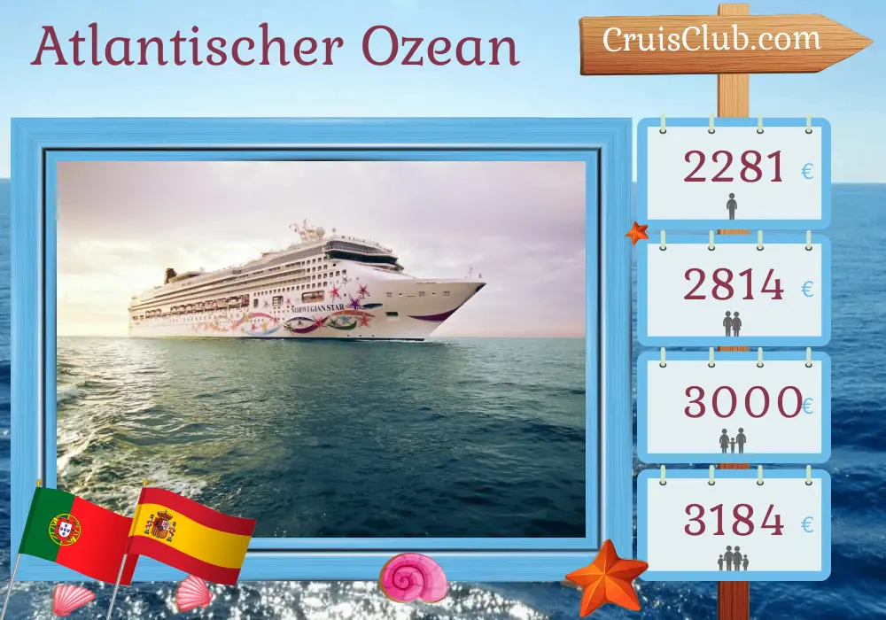 Kreuzfahrt im Atlantik ab Lissabon an Bord des Schiffes Norwegian Star mit Stopps in Portugal, Spanien und Marokko für 11 Tage