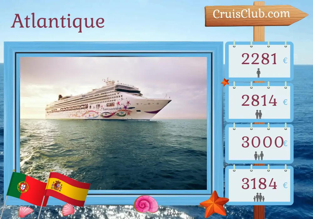 Croisière dans l`Atlantique au départ de Lisbonne à bord du navire Norwegian Star avec des visites au Portugal, en Espagne et au Maroc pendant 11 jours