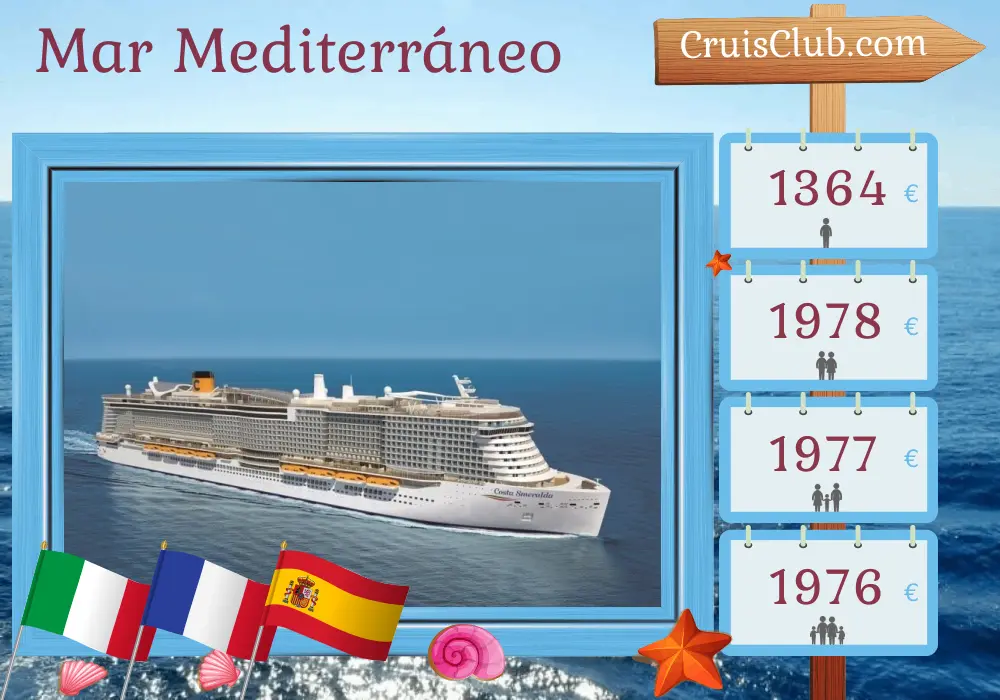 Crucero por el Mediterráneo de Savona a Santa Cruz de Tenerife a bordo del barco Costa Smeralda con visitas a Italia, Francia y España durante 8 días