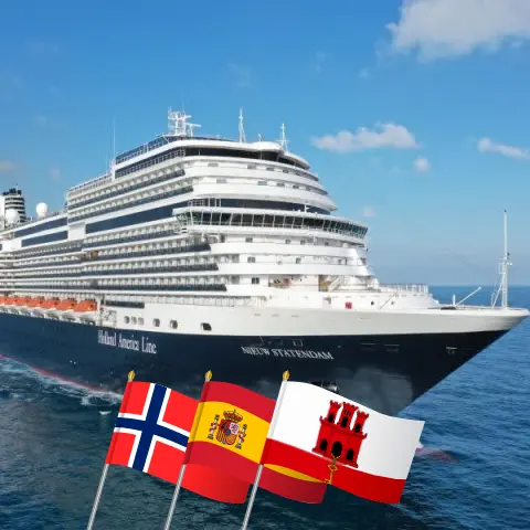 Kreuzfahrt im Nordland von Rotterdam an Bord des Schiffes Nieuw Statendam mit Stopps in Norwegen, Spanien und Gibraltar für 30 Tage